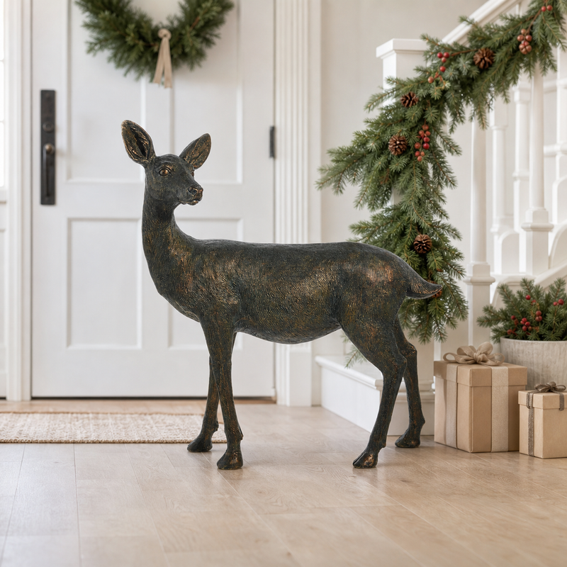 3 FT Bronze Standing Doe Statue