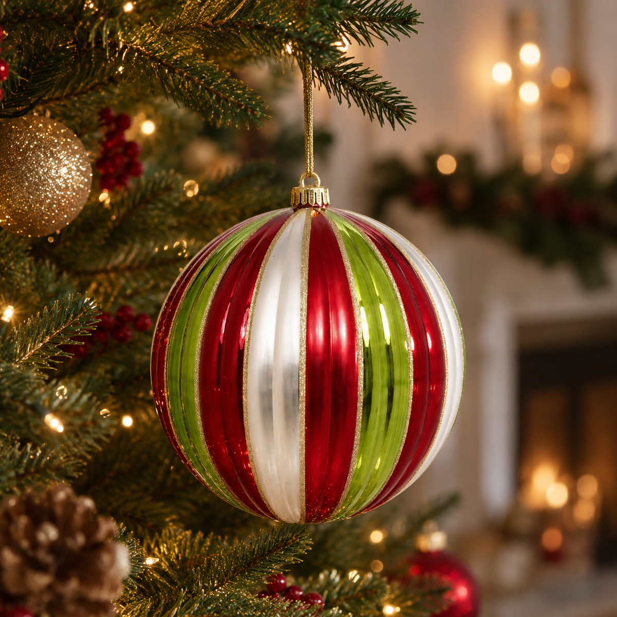 Mark Roberts 12.5" Red, Green & White Ball Ornament