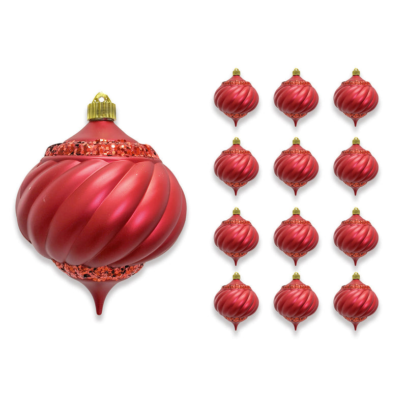 6" Matte Swirled Sequin Shatterproof UV Onion Finial Ornament Set Of 6