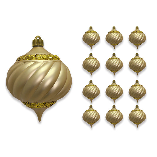 6" Matte Swirled Sequin Shatterproof UV Onion Finial Ornament Set Of 6