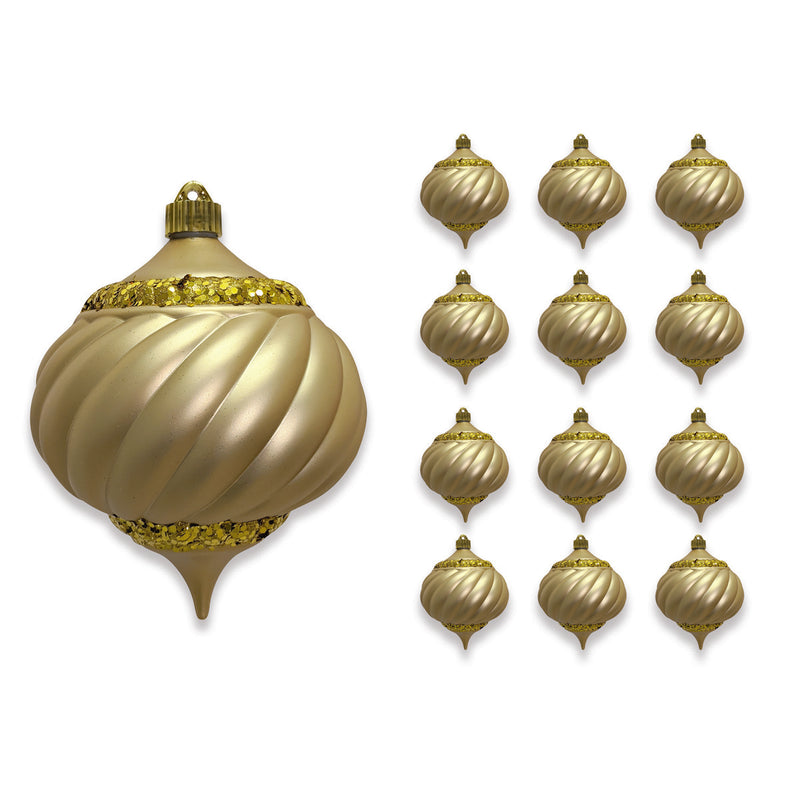 6" Matte Swirled Sequin Shatterproof UV Onion Finial Ornament Set Of 6