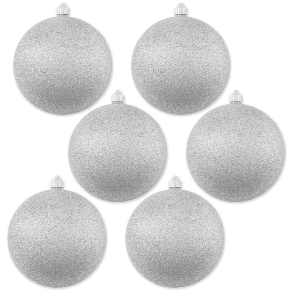 8" Silver Glitter Shatterproof Ball Ornament Set Of 4