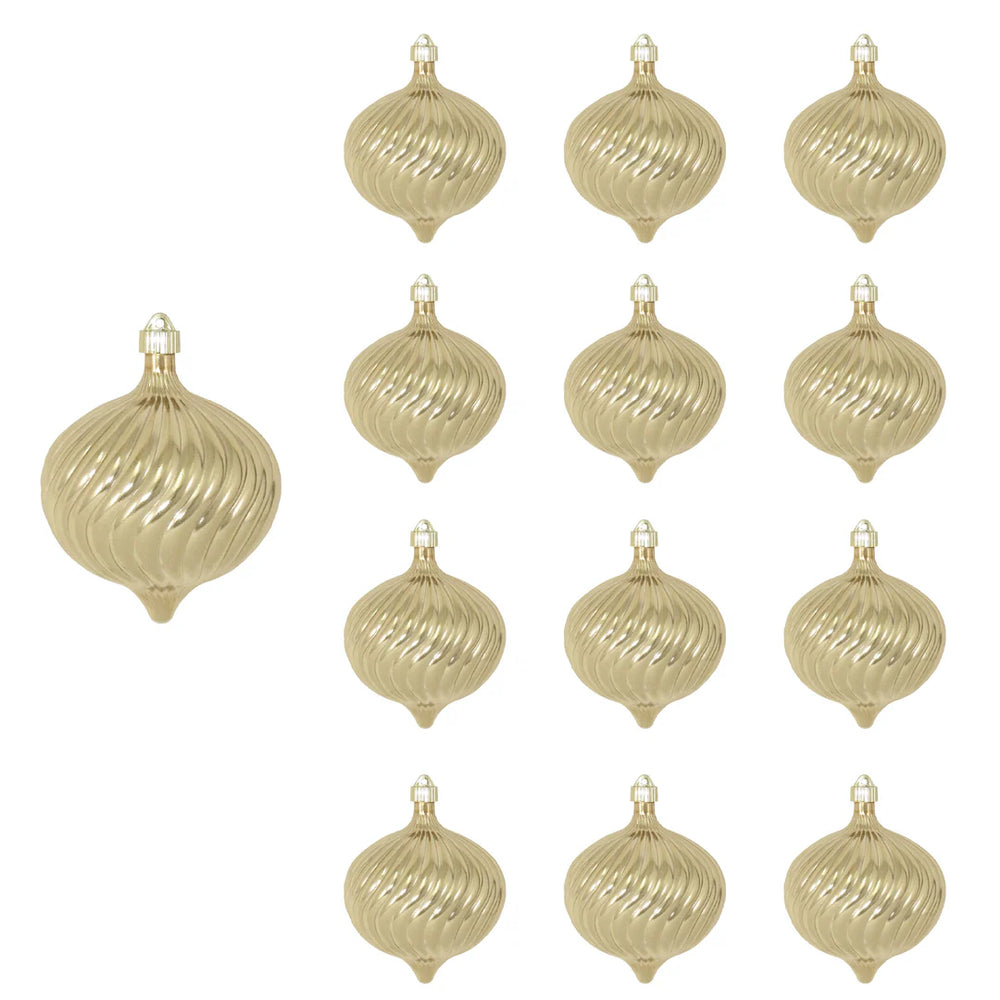 6" Gold Gilded Swirled Shatterproof UV Onion Ornament Set Of 6