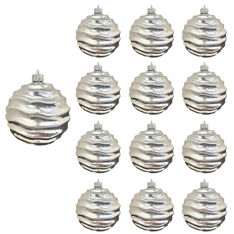 6" Silver Wavy Shatterproof UV Ball Ornament Set Of 6
