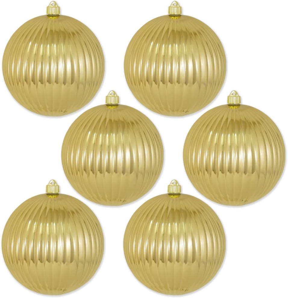 8" Ribbed Shatterproof UV Ball Ornament Set Of 4