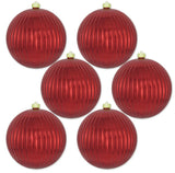 8" Ribbed Shatterproof UV Ball Ornament Set Of 4