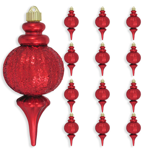 8" Glitter Sequin Shatterproof Finial Set Of 6