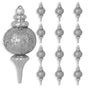 8" Silver Sequin Finial Shatterproof Set Of 6