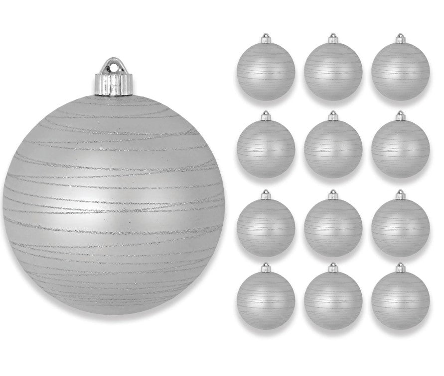 6" Grey & Silver Glitter Shatterproof Ball Ornament Set Of 6