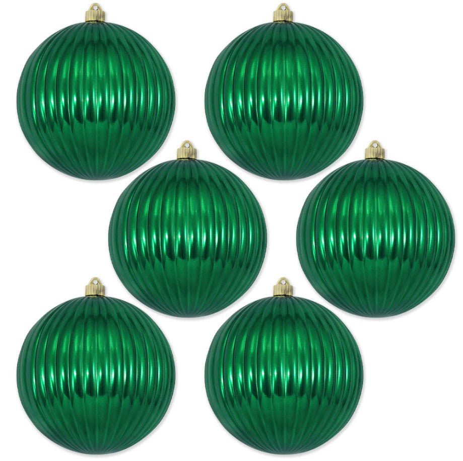 8" Ribbed Shatterproof UV Ball Ornament Set Of 4