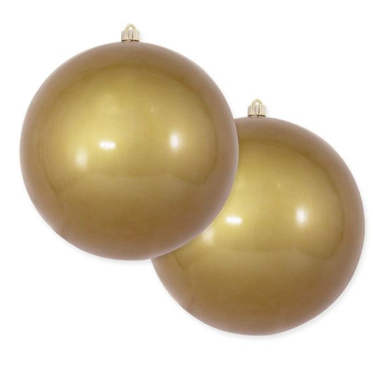 Juego de 2 adornos de bola UVW inastillables en oro dulce de 12"