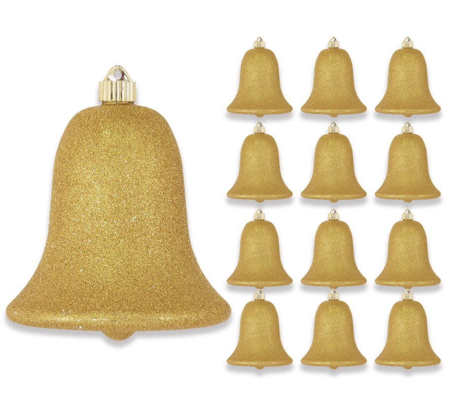 7" Shiny Shatterproof UV Bell Ornament Set Of 4