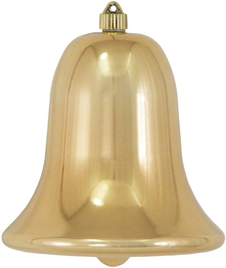 9" Gold Gilded Shatterproof UV Bell Ornament Set Of 2