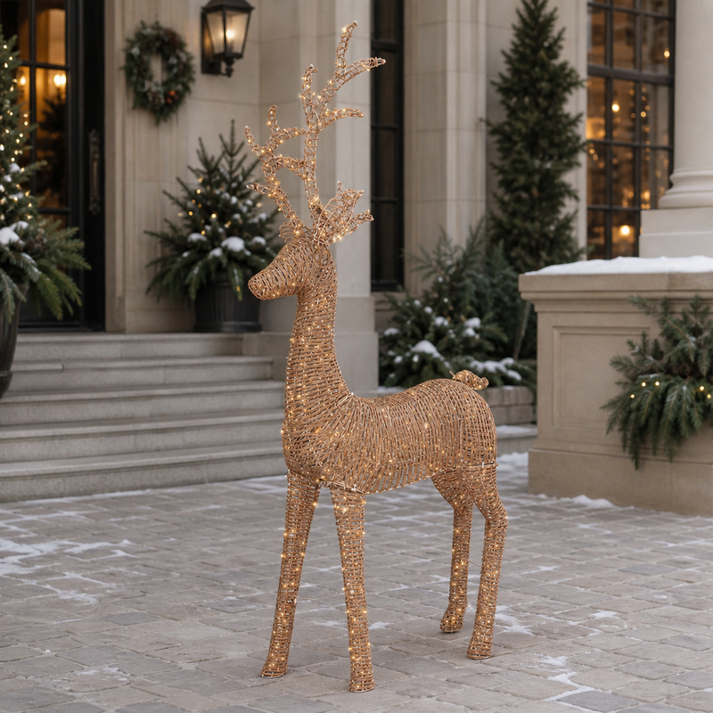 Reno de mimbre marrón suave y cálido con 560 luces LED de 2,74 m
