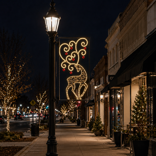 6.5 FT X 3 FT Warm White LED Reindeer Pole Banner