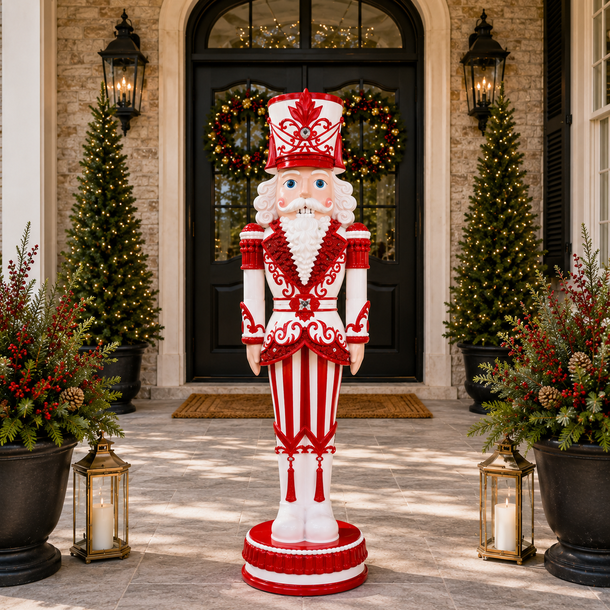 6 FT Lighted Musical Red & White Stripe King Nutcracker