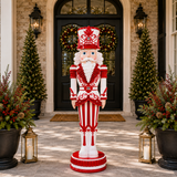 6 FT Lighted Musical Red & White Stripe King Nutcracker