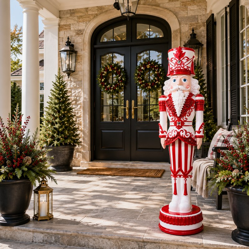 6 FT Lighted Musical Red & White Stripe King Nutcracker