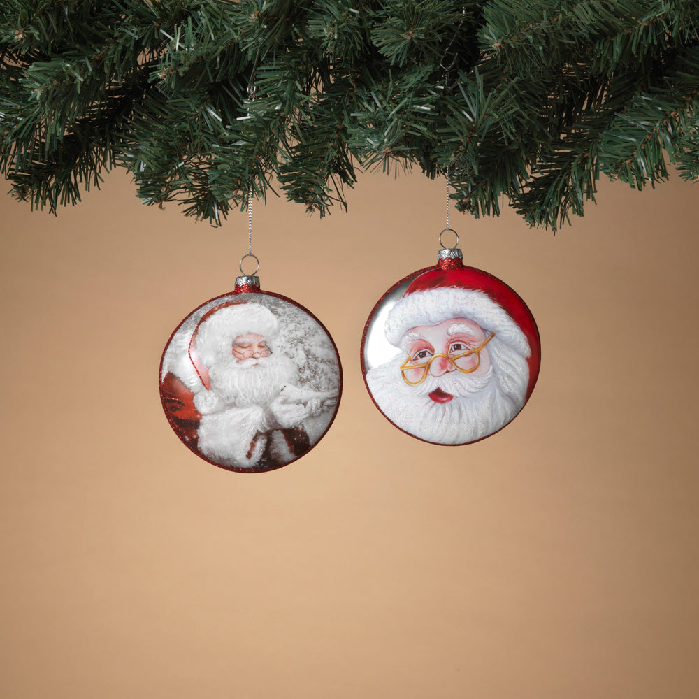 4" Santa Disk Ornament Set Of 2
