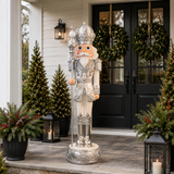 6 FT White & Silver King Nutcracker With Music & Warm White LED Lights