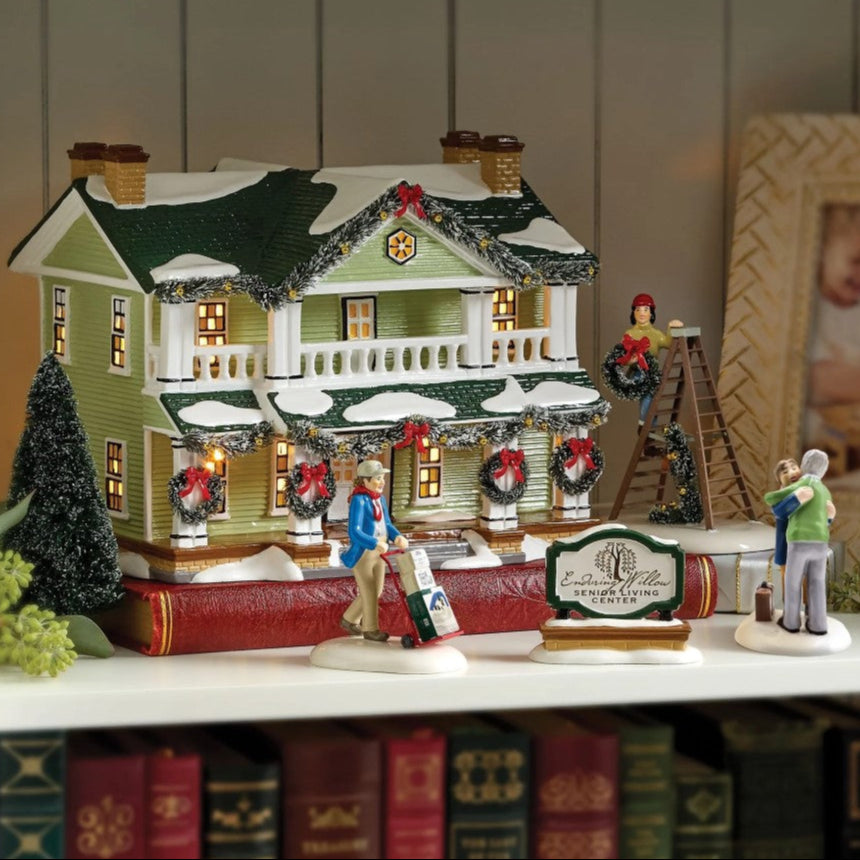 Snow Village Enduring Willow Senior Center Set Of 2