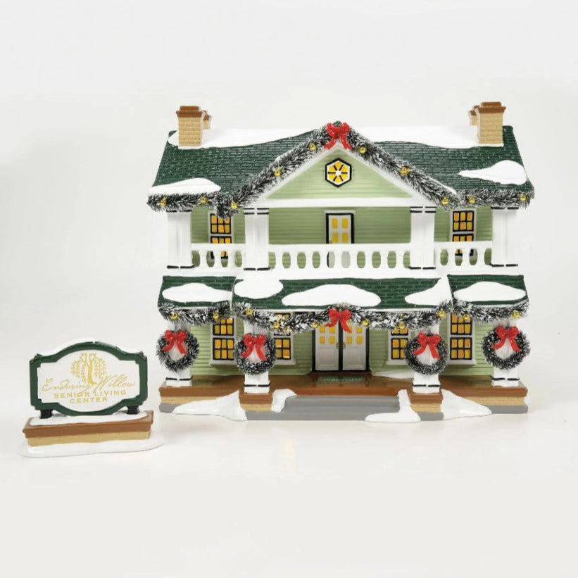 Snow Village Enduring Willow Senior Center Set Of 2