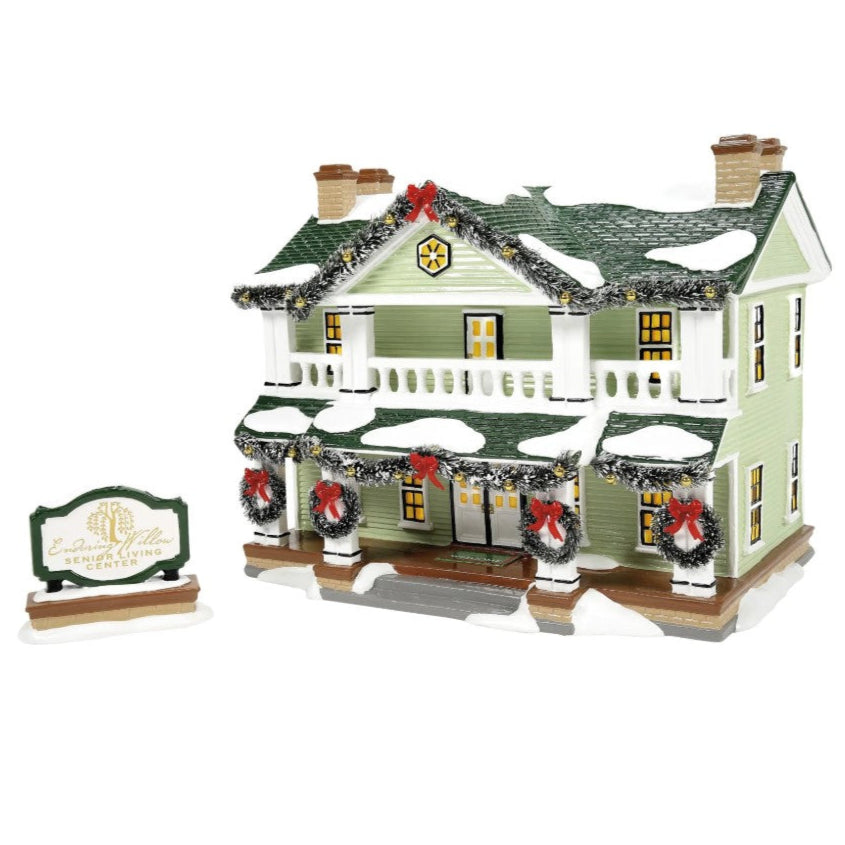 Snow Village Enduring Willow Senior Center Set Of 2