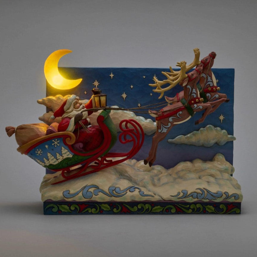 11" Lighted Santa Sleigh With Reindeer