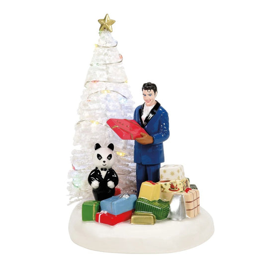 Snow Village Elvis Passes Out The Gifts