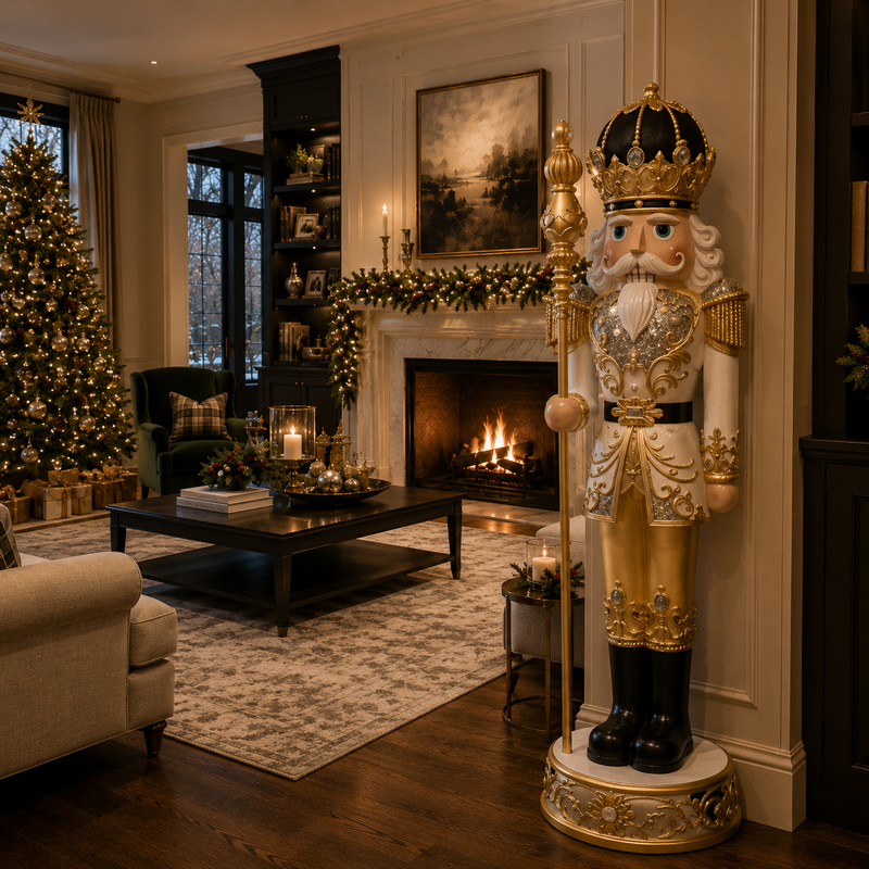 6 FT White & Gold King Nutcracker With Music & Warm White LED Lights