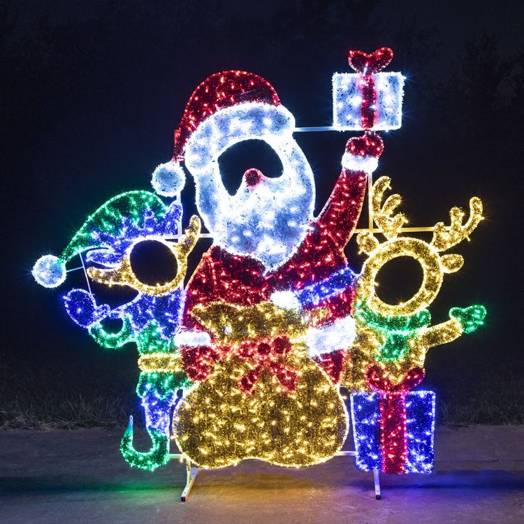 7 FT Red Santa With Elf & Deer LED Photo Op