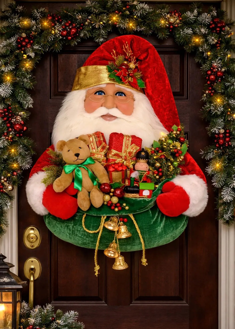 Karen Didion Originals 35" Lighted Santa Head With Gift Bag
