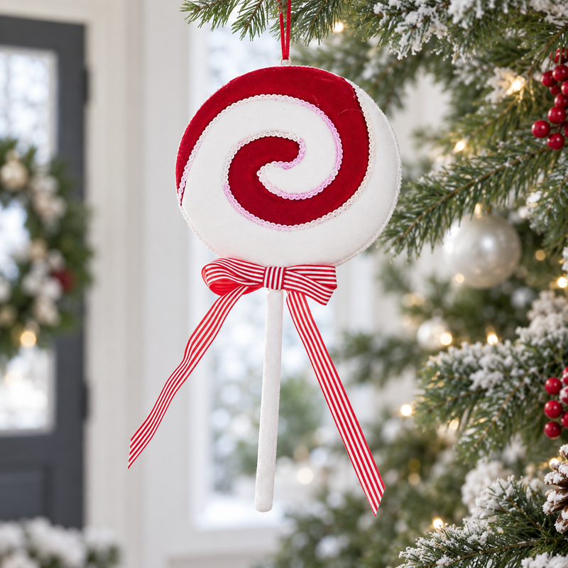 19" Red & White Lollipop With Bow Set Of 2