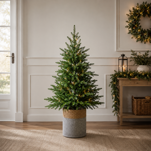 Grandis Set 2 Pre-Lit Trees, Wreath, & Garland Battery Operated