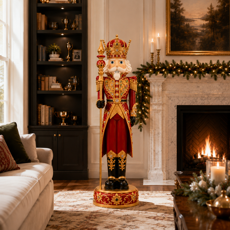 8 FT Red & Gold King Nutcracker With Music & Multi LED Lights