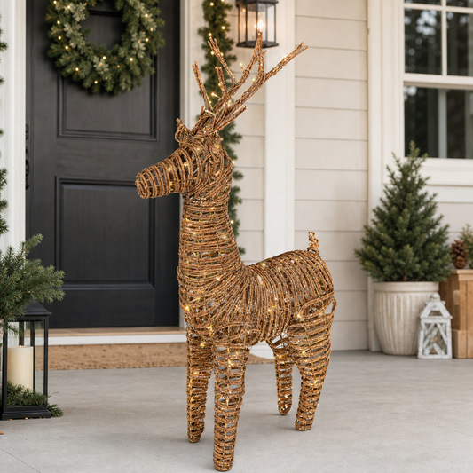 3.4 FT 72 LED Soft Warm Brown Wicker Standing Reindeer