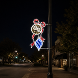 6 FT X 3 FT Warm White & Blue Ornament With Red Bow LED Pole Banner