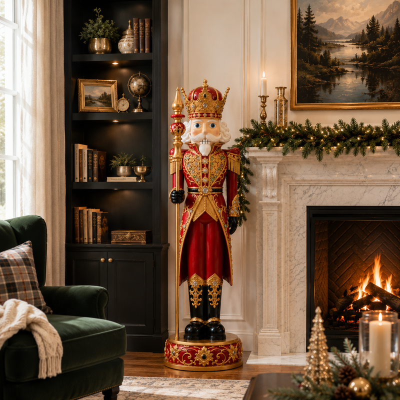 8 FT Red & Gold King Nutcracker With Music & Multi LED Lights