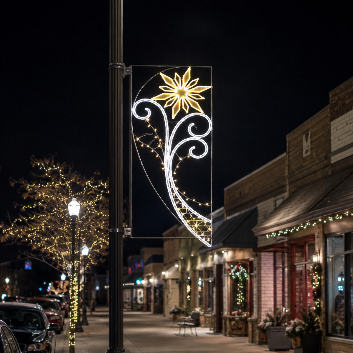 6.5 FT X 2.5 FT Warm White & White LED Flower Pole Banner