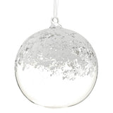 6" Clear White Snowed Glass Ball Ornament Set Of 4