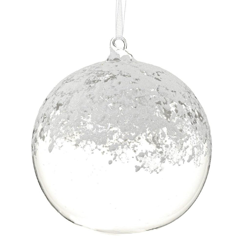 6" Clear White Snowed Glass Ball Ornament Set Of 4