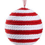 4.5" Red & White Knitted Ball Ornament Set Of 2