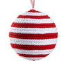 5.5" Red & White Knitted Ball Ornament Set Of 2