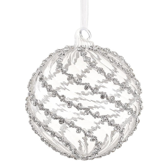 Decorative silver sphere ornament on a white background