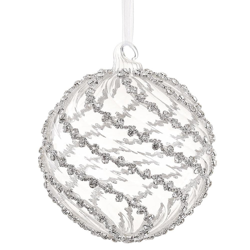 Decorative silver sphere ornament on a white background