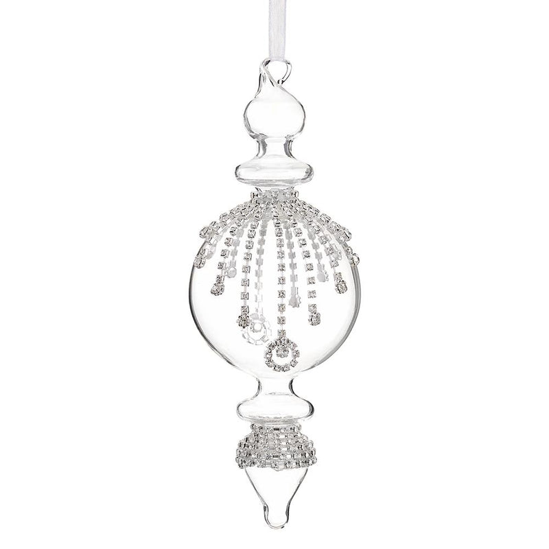 Decorative glass finial with crystal embellishments on a white background