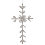 Decorative snowflake ornament with rhinestones on a white background
