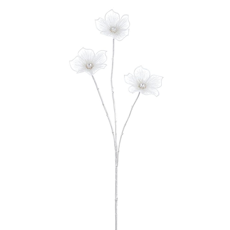 31" White Jewel Lace Dogwood Spray Set Of 6