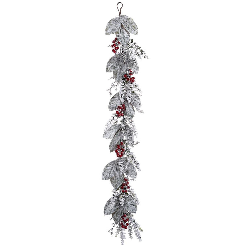 5 FT Snowy Berry Leaf Magnolia Garland