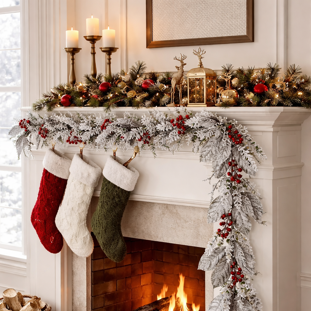 5 Ft Snowy Berry Leaf Magnolia Garland